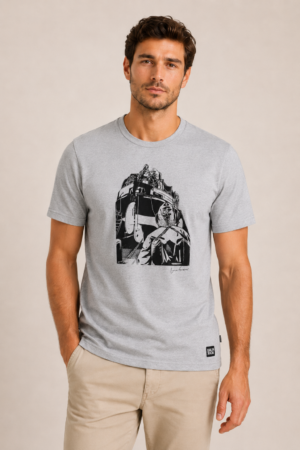 Erkek Gri Bisiklet Yaka Baskılı Tişört Kısa Kollu Günlük Basic T-Shirt