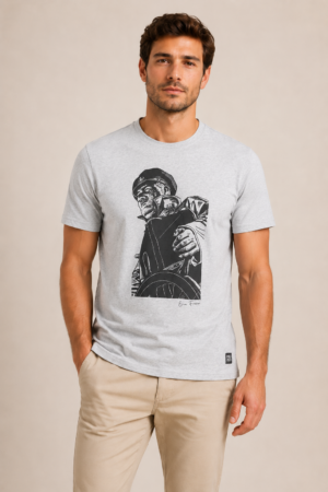 Erkek Gri Bisiklet Yaka Baskılı Tişört Kısa Kollu Günlük Basic T-Shirt